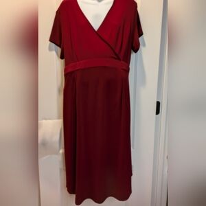 Motherhood Maternity Maroon Dress Faux Wrap Nursing Midi Sz L